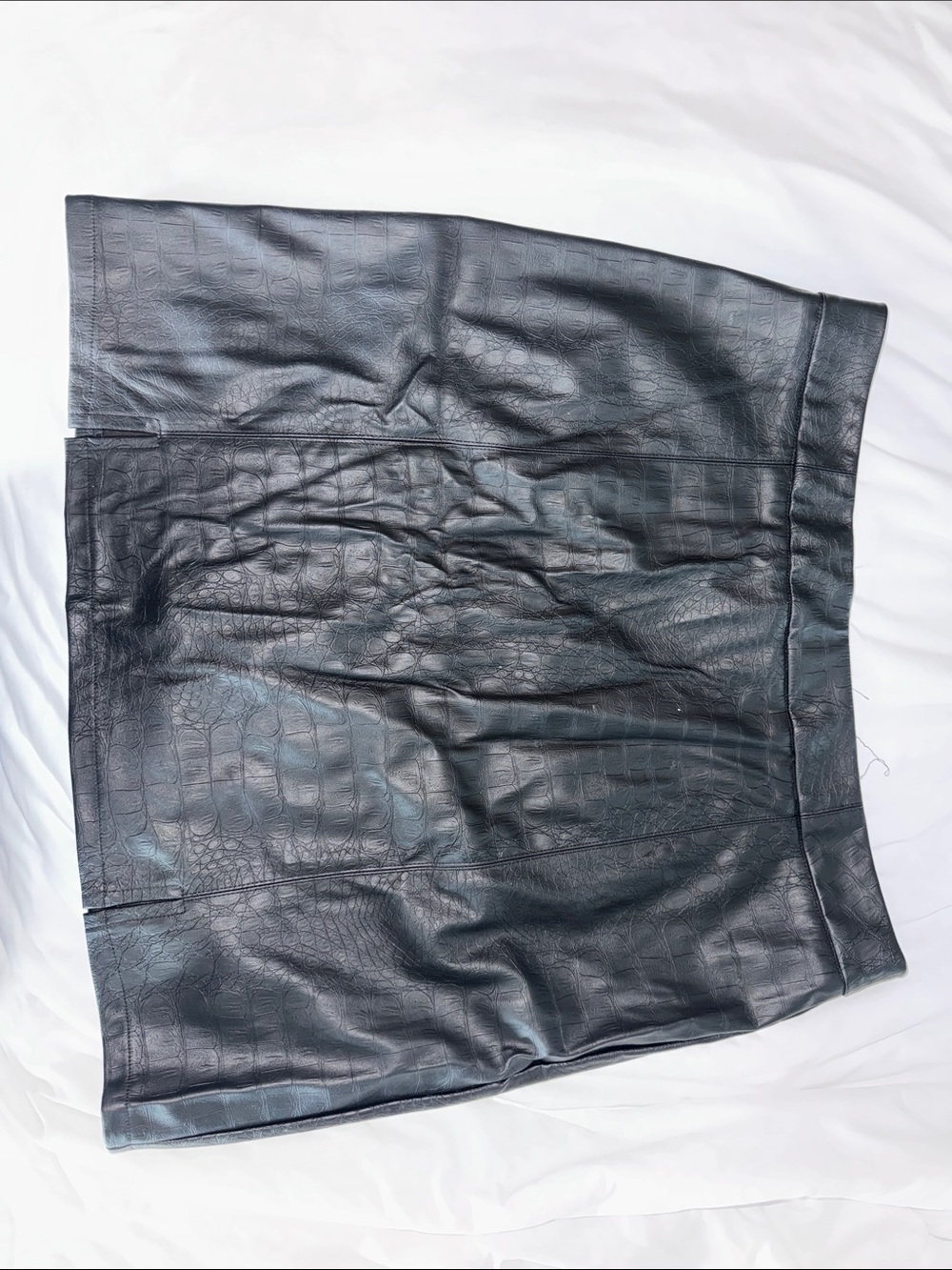 Faux Leather Croc-Embossed Black Mini Skirt